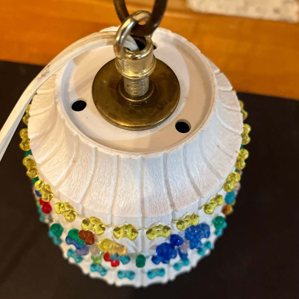 Vintage Boho Small Swag Lamp • Beaded Plastic Pendant Light • Plug-In - Picture 4 of 10